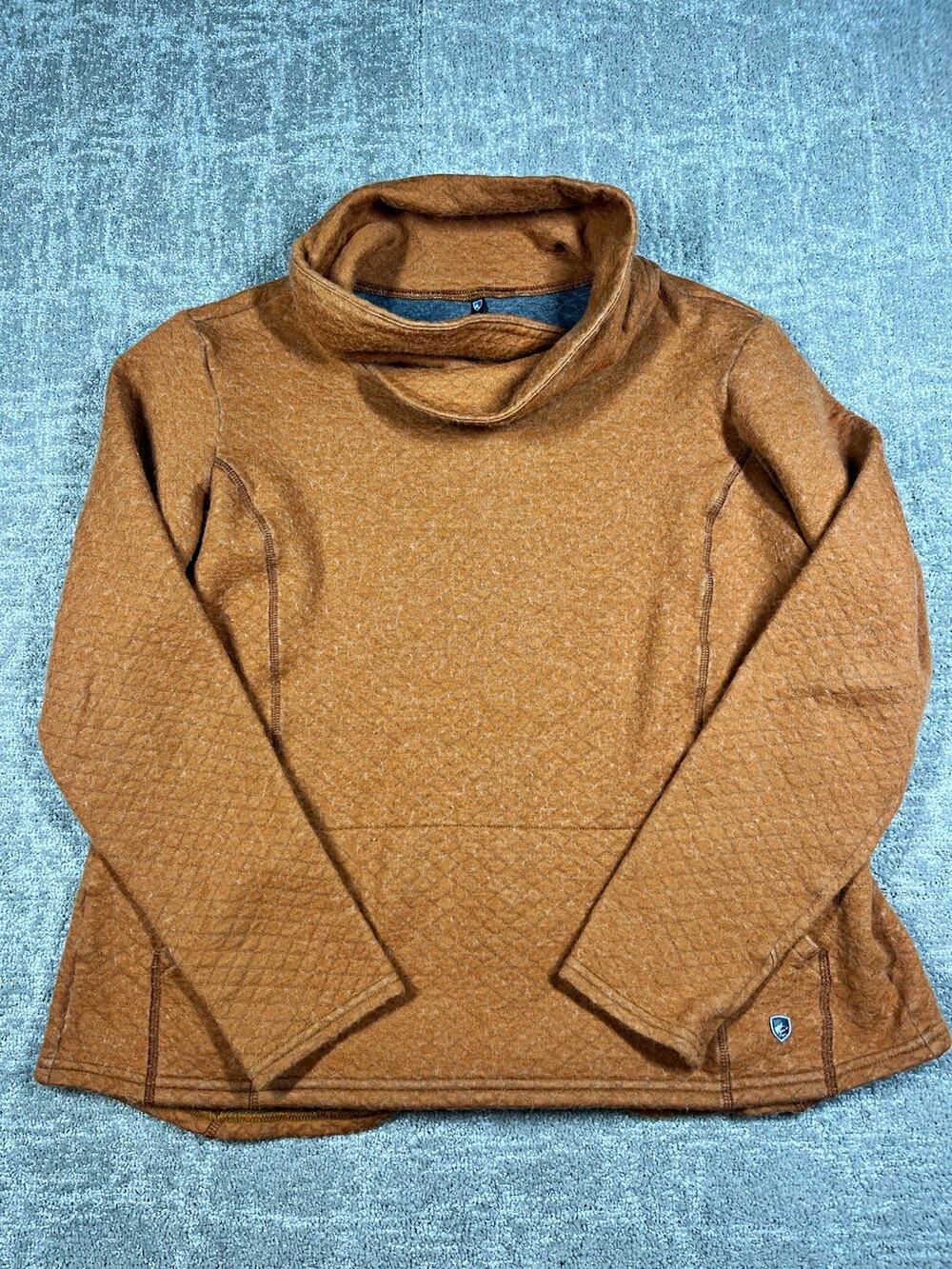 KÜHL Athena Brown Mock Neck Pullover Sweatshirt Pockets Wool Blend Size XL
